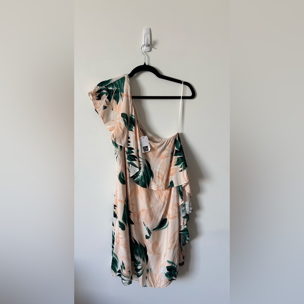 Chic One-Shoulder Leaf Print Dress | Size L - Picture 4 of 4